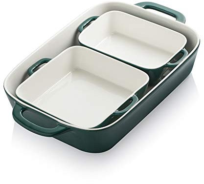 Sweejar Ceramic Bakeware Set, Rectangular Baking Dish for Cooking, Kitchen, Cake Dinner, Banquet and Daily Use, Casserole Dishes for Oven Porcelain Baking Pans (Jade)