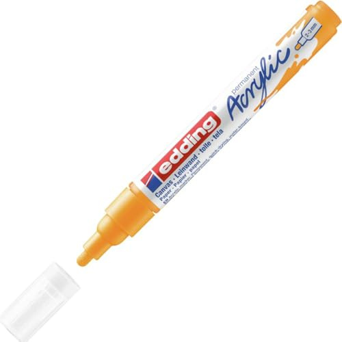 edding 5100 Marcatore Acrilico Medio, Giallo Sole, 1 Marcatore a Vernice Acrilica Waterproof, Punta Tonda 2-3Mm, Pennnarello Acrilico per Disegno Su Tela, Carta, Legno, per Ciotoli