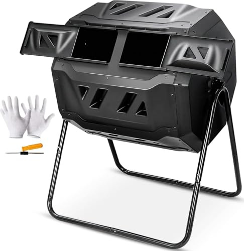 Saturnpower Large Composting Tumbler Dual Chamber Outdoor Garden Rotating Compost Bin Tumbling Composter with Sliding Door (43 Gallon, Black)