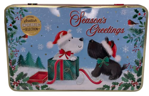 Christmas Biscuits Tin Gift Set 150g - Scottie Dog Festive Shortbread biscuit Gift Set - With Assorted Scottish Shortbread Selection - Christmas Eve box, Stocking Filler, Secret Santa