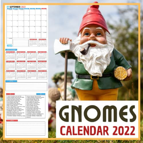 Gnomes 2022 Calendar: 2022 Calendar Planner Large Squares, 12 Month Planner 2022 January to December with Contact List, Passwords & Holidays for US and UK, funny Gnomes Pictures Calendar 2022
