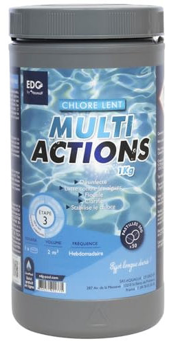 EDG by AQUALUX INTERNATIONAL - Chlore Multi Actions Piscine - Pastilles 20g - Traitement Longue Durée Désinfectant Multi Fonctions - Boite 1 kg