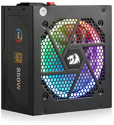 Redragon RGPS-850W 80+ Gold 850 Watt Power Supply w/Upgraded ATX 3.1 & PCIe 5.1 Fully Modular, 12VHPWR Cable Included, 100% Japanese Capacitors, Smart ECO Low Noise RGB Fan, Compact 160mm Size