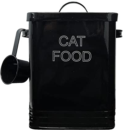 Nobel Cat Food or Cat Treat Storage Tin with Lid with Scoop Non Slip Pads (CAT FOOD, Black)