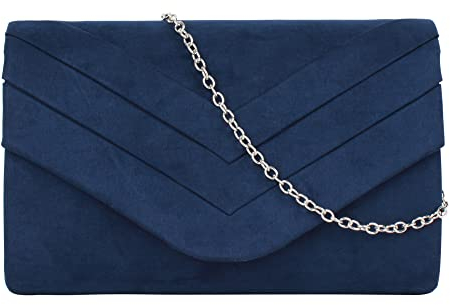 MEGAUK Damen Samt Clutch Elegante Abendtasche Wildleder Handtasche Envelope Tasche Unterarmtasche mit Kette für Hochzeit Wedding Prom Party Dunkelblau