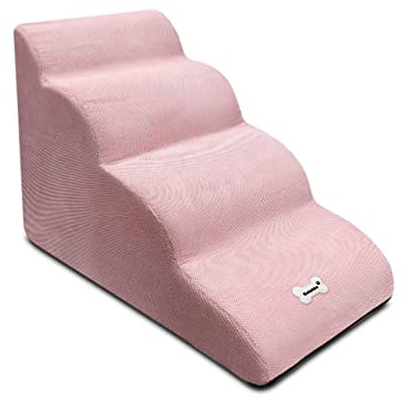 Galatée Scale Per Cani, Scale Per Animali Domestici Rimovibili e Lavabili, Rampa Per Animali Domestici Antiscivolo a 4 Gradini, Passi Per Cani Per Divano Letto Alto(Rosa)