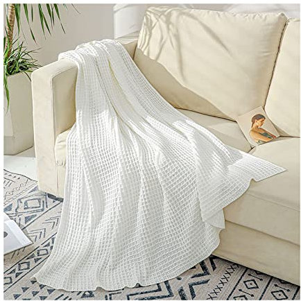 Kuscheldecke Strick 130x150 cm Weiß Wollweiß - Strickdecke Warme Weiche Decke Edlem Schlichten Strickmuster