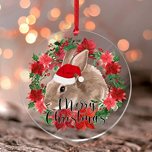 Kaninchen-Hasen-Weihnachtsschmuck, Tannenzapfen, rund, Weihnachtsbaumschmuck, 1. erstes Weihnachten, Acryl, hängende Weihnachtskugel für den Innenbereich, Heimdekoration