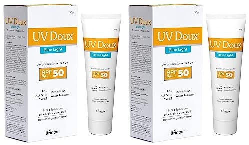 Brinton Gel solaire UV doux à la lumière bleue | SPF 50 PA+++ | Bouclier UVA, UVB et lumière bleue | Sans huile, non comédogène et léger | Résistant à l'eau et testé dermatologiquement | Pour tous les