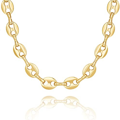 KissYan Gold Necklace for Womens, 14K Gold Plated Dainty Chain Choker Chunky Figaro Snake Mariner Cuban Link Chains for Men, Adjustable Trendy Necklaces Handmade Fashion Jewelry Gifts(pig nose)
