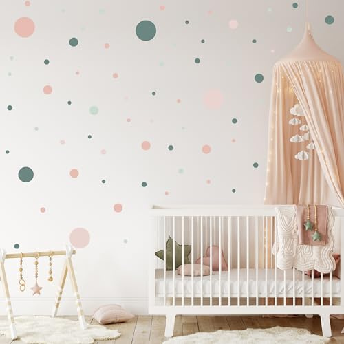 Muralo 150 Stück Wandtattoo, Mädchen, Klebepunkte, Bunt, Dots - 60x30 cm | Wandsticker, Modernes Design - ideal für Kinderzimmer, Babyzimmer, Ein echter Blickfang im Raum, einfach anzubringen