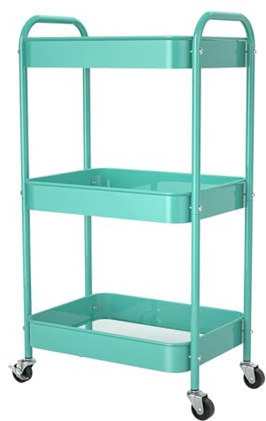 PNVXNUS Rollwagen aus Metall mit 3 Ebenen, multifunktionaler Organizer für Büro, Bad, Küche, Bücher, Windeln. Einfache Montage, Blau