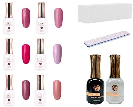 CÔEM - Premium Nagellack Set für UV-Lampe 6 Farben inkl. 1 Base, 1 Top Coat, 1 Buffer, 1 Nagelfeile - Langanhaltend & schnelltrocknend - Gellack Shellac professioneller Look - Gel Nail Polish Set Rosa