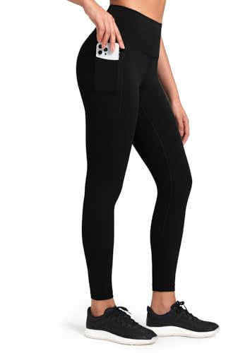 HeyNuts Workout Pro 7/8 Leggings with Pockets for Women, High Waisted Compression Tummy Control Workout Yoga Buttery Soft Pants Black_25'' L(12)