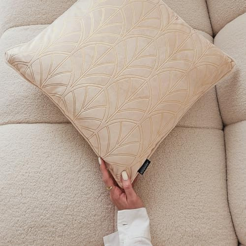 ROOM99 Bliss - Funda de cojín Decorativa (40 x 40 cm), diseño de Terciopelo, Color Crema