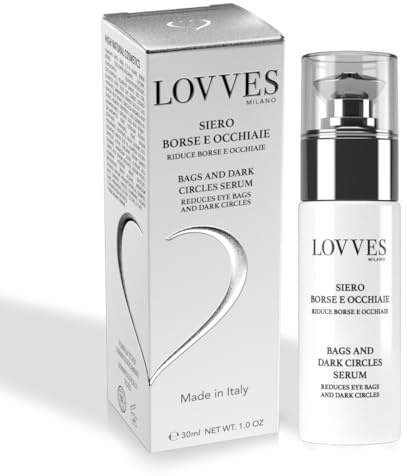LOVVES Sérum Anti Bolsas y Anti Ojeras, Alta Cosmética Natural, Reduce la Hinchazón que Afecta el Contorno de los Ojos, Ayuda a Cubrir las Decoloraciones del Área Ocular, Frasco de Vidrio de 30ml.