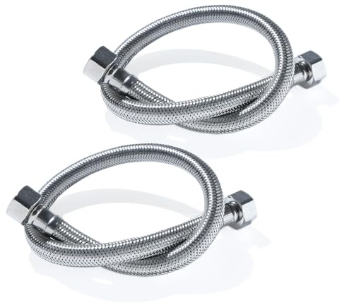 Pair of 1/2 x 1/2 BSP (500mm Long) Flexible Hose Pipe Tails DIY Replacement Kitchen Sink Bathroom Basin Monobloc Tap Mixer Connector Flexi Pipes Compression Flexible Connectors
