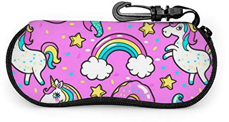 KWQDOZF Brillenetui mit Karabiner, ultraleichtes, tragbares Neopren-Sonnenbrillen-Etui mit Reißverschluss, süße Kinder-Dinosaurier, Einheitsgröße, süßes Einhorn