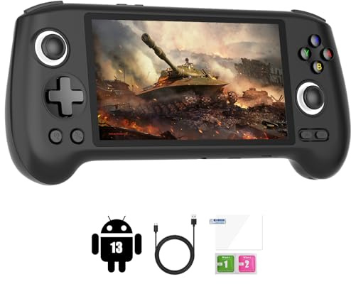 Console di gioco portatile retrò RG556 con sistema Android 13 da 128 GB, schermo AMOLED da 5,4 pollici, processore Unisoc T820, console di gioco retrò, batteria da 5500 mAh, durata 8 ore (nero)