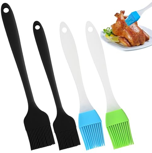 TYXHXTF 4 StüCk Backpinsel Silikonpinsel KüChenpinsel,Basting GebäCkbüRste,Bbq Pinsel FüR Grillen,GebäCk,RüHren,Backen,Kochen(Blau+GrüN+Schwarz Groß GrößE+Schwarz Klein GrößE)