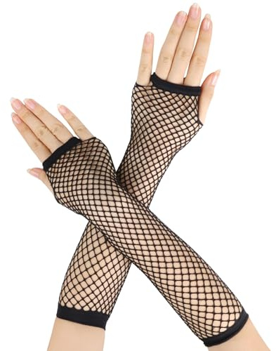 BLMHTWO Lange Netzhandschuhe, lange Netzhandschuhe, Netz-Handschuhe, elastisch, lange Netzhandschuhe, 80er Jahre Retro, Vintage, Nylon, dehnbare Netzhandschuhe