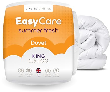 Linens Limited King Size Duvet 2.5 Tog, Made in the UK, Easy Care, Summer Fresh Quilt, Soft and Comfy, Polypropylene Hollowfibre, Machine Washable (White)