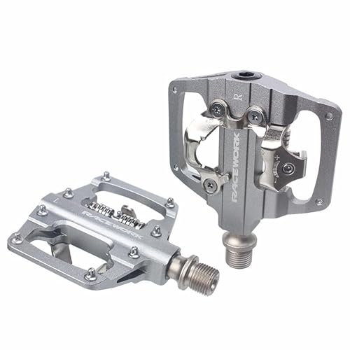 HESHUYAN Pedale Fahrrad MTB Klickpedale Selbstsichernde CNC-Aluminiumlegierung DU-Lager Doppelte Flache Plattform Mountainbike-Fahrradpedale Fahrradpedale(Silver)