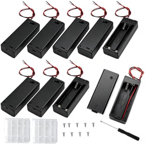 VISSQH 9 Pièces AA Support de Batterie,1 x 1.5V Support de Batterie,Noir Battery Holder Box Case,AA Boîte à Piles en Plastique avec Wire Leads et Couvercle et Interrupteur on/Off