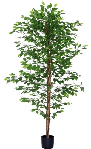 HOMCOM Pianta Finta di Ficus 180 cm con 1260 Foglie Vaso Incluso Verde | Pianta Artificiale per Interno, Ufficio, Soggiorno, Piante Finte da Esterno