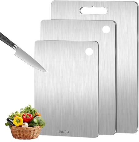Confezione da 3 taglieri da cucina in acciaio inox, per carne, verdura, frutta, prevenzione della contaminazione incrociata di diversi tipi di alimenti
