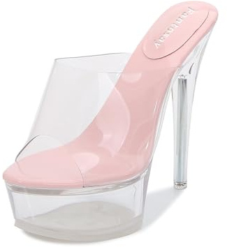 Women's Clear Stiletto Mules Platform High Heels Slip On Sandals Pink US10
