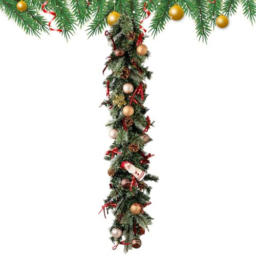 Weihnachtsgirlande, Kamin-Girlande, künstliche Weihnachts-Rattan-Girlande, Tannenzapfen und Beeren, Feiertagsdekoration für Kaminsims, Tische, Kamine, Innen- und Außenweihnachtsdekorationen