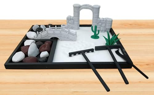 Kit de Jardin Zen pour Table, Petit Jardin Zen Japonais avec râteau de méditation et Sable, Accessoires de Bureau et décoration d'intérieur pour la Relaxation, la Pleine Conscience et Les idées