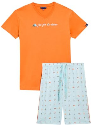 ARTHUR - Pyjama Court Homme, Ensemble Manches Courtes et Short - 100% Coton Bio Doux et Confortable