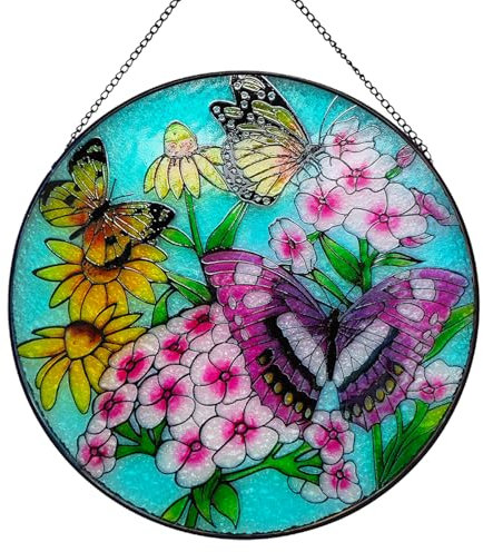 FengFaer Acchiappasole da 20 cm per interni, con farfalla in vetro colorato, decorazione da parete, decorazione per la casa (farfalla A)