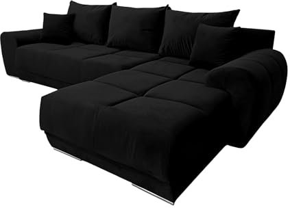 Ecksofa mit Schlaffunktion Karl L-Form, Sofa Couch mit Bettkasten, Eckcouch, Schlafsofa für Wohnzimmer, Big Sofa Couch mit Schlaffunktion (Graphit, Ottomane Rechts)