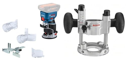 Bosch Professional 18V System Cordless Router GKF 18V-8 (incl. Parallel Guide, 2X Routing vac adaptors, Chip Shield, ¼” (6.35mm) Collet, Wrench, Without Battery/Charger) + TE 600 Plunge Base