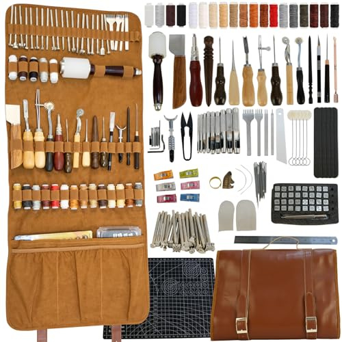 Kit de herramienta de cuero con bolso y herramientas para estampar | costura, tallar y perforar cuero