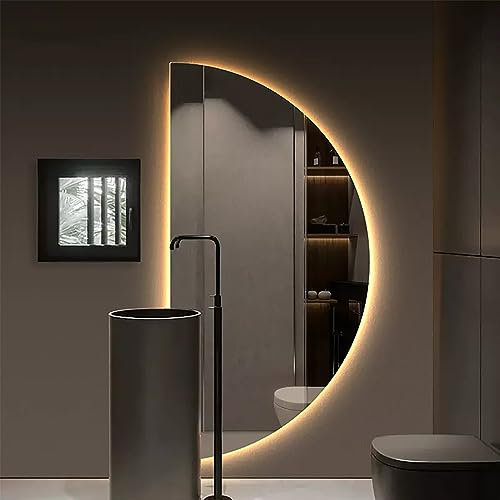 Grande specchio da bagno con luce LED a mezzaluna regolabile, rivestimento anti-appannamento, 3 opzioni di temperatura di colore, ideale per ingressi e decorazioni per la casa
