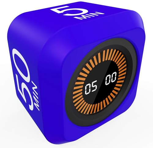 Pomodoro - Cube visuel rotatif 5, 25, 10 et 50 minutes préréglées - Couverture en silicone - Minuteur de productivité de bureau - Compte à rebours personnalisé avec détection de gravité pour le TDAH