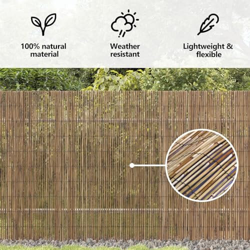 vidaXL Cerca de caña para jardín 300 x 180 cm. Resistente a los Rayos UV, Plegable Pantalla de privacidad para el Exterior. Tiene un Estilo Tradicional con características Ajustables