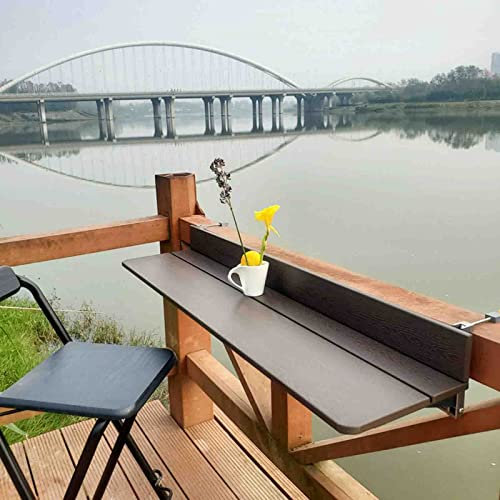 Verstellbarer faltbarer Balkontisch – 60–120 cm, leicht, für den Außenbereich, Stehtisch, Wandmontage, klappbarer Beistelltisch für Geländer, platzsparend, braune Terrasse, Arbeitsplatte, 120 x 27 cm