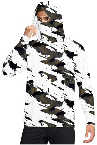 Ewleguzka Men's Hoodies UPF 50+ Sun Protection Performance Long Sleeve T-Shirt Quick Dry Outdoor Rash Guards Cooling Lightweight Hoodies