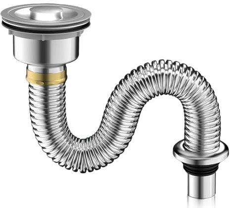 Kit Desague Lavabo, Sifón Lavabo Flexible con Válvula De Cesta Colador Kit De Valvula Desagüe Lavabo Para Fregadero Cocina Extensible Para Evitar Obstrucciones