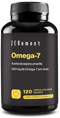 Omega-7 - Vegano - 1200 mg de Aceite de Espino Amarillo de los cuales 300 mg de Omega-7 (Ácido Palmitoleico) por Dosis Diaria - Cápsula blanda - 2 Meses de Uso – Zenement