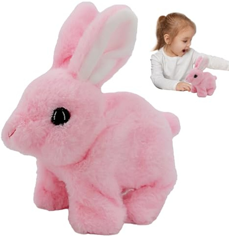 LearnLyrics My Realistic Rabbit Toy - Walking Bunny With Ears Twitching Head Movement | Plush Pet With Talking Features | Adorable Interactive Toy for Girls Boys Easter Gifting, 16x9x16cm