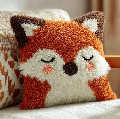 Taxpy Latch Hook Pillow Kits for Adults Beginners Cute Animal 17X17 in DIY Pre-Printed Latch Hook Rug Carpet Cushion Kits Cross-Stitch Embroidery Cushion Embroidered Pillow for Home Sofa Deco