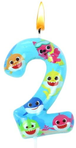Shark Geburtstagskerze, Zahl 2 Kerze, Shark Geburtstagsdeko,Tortendekoration, Blau, Passend für Geburtstag und Themendeko