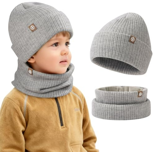 AOOSA Cappello e Scaldacollo Bambini, Set di Berretto e Sciarpa Colletto per Bambini, Cappello Invernale Bambino per 2-8 Anni, Morbida Maglia Beanie per Sport quotidiani e all'aperto