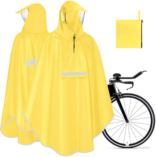 NEWIROVE Mantella Antipioggia Ciclismo Leggero Impermeabile Poncho Bicicletta Portatile Poncho Bicicletta Unisex Impermeabile Bici Riflettente Per Bici Elettriche Moto, Giallo